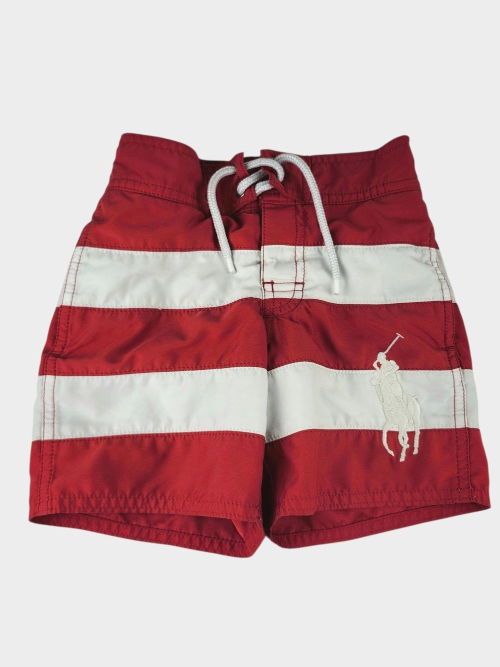 Ralph Lauren Red and White Striped Boys Swim Trunks